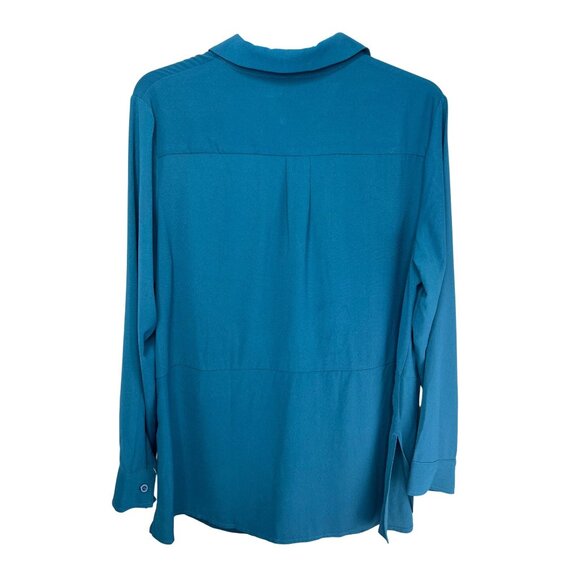 Grace Karin Teal Button-Up Blouse W/ Tie Front & Collared Neckline 2XL - Picture 2 of 16
